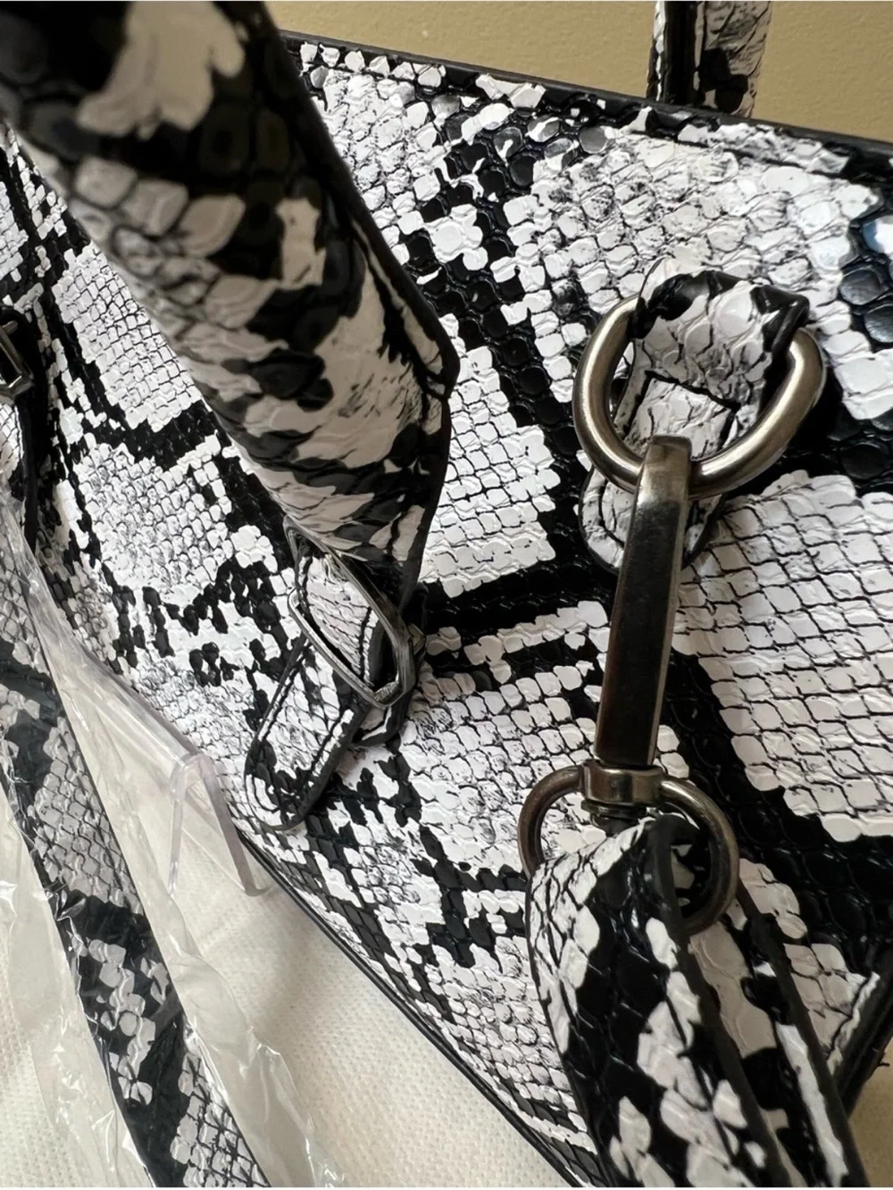 Ed Hardy Black & White Snake-Print Satchel with Charms